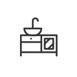 Icon eines Waschbeckens mit Wasserhahn und einer Sp&uuml;le neben einer rechteckigen Box.