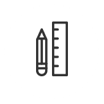 Icon einer Bleistift- und Lineal-Kombination auf transparentem Hintergrund.