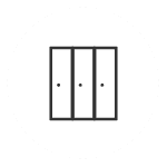 Drei vertikale parallel angeordnete Linien mit zwei Punkten in jeweils zwei der Sektionen.