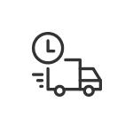 Symbol eines Lieferwagens mit Uhr, das schnelles Liefern anzeigt.